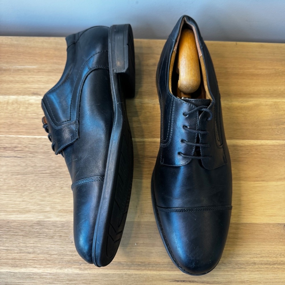Florsheim Men 12 D Black Leather Cap Toe Derby Dress Shoes Comfort 12138-001